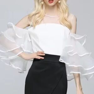 Ina organza ruffle tier sheer sleeve blouse romantic glam fairycore | Sz M